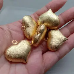 Wholesale 10 PCS Matte Finish 30X30mm Heart Shape Beads Gold Plated Charm Pendant DIY Beads