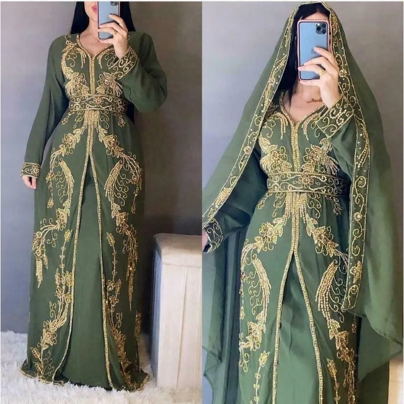 

Green African Dress Fancy Abaya Dubai Women's Beaded Moroccan Long Shirt Fashion Trend