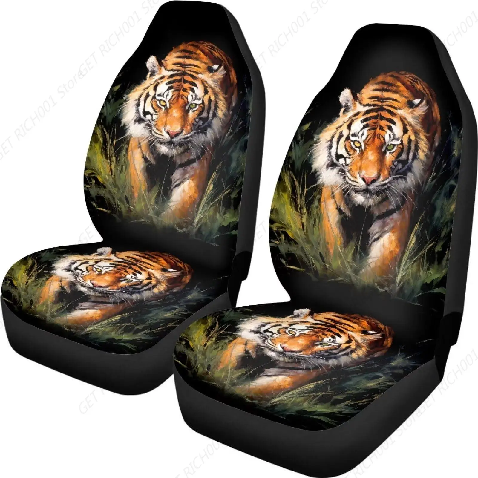 Wild Tiger Print Car Seat Covers Front Seats Only 2 Pieces Car Interior Protector Auto Anti-Slip Car Seat Covers