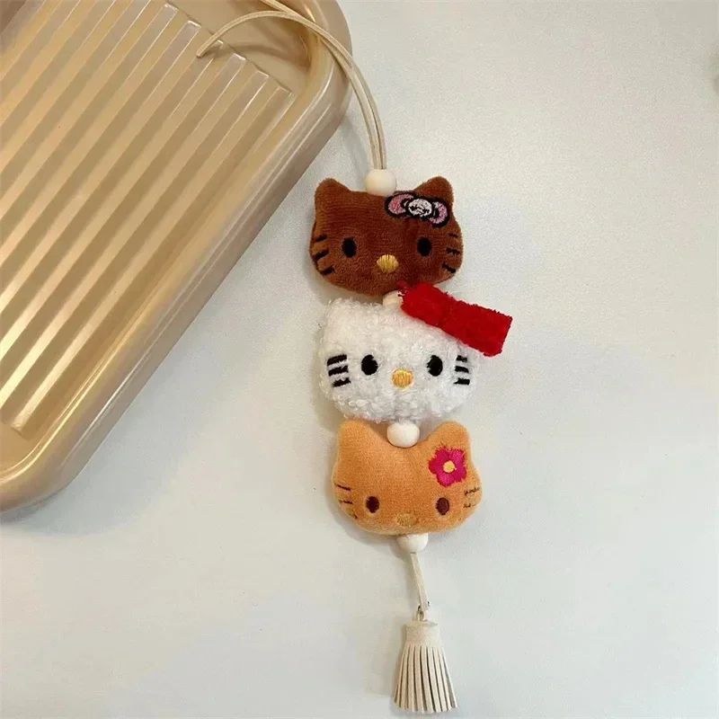 Sanrio Hello Kitty Plush Keychain Kawaii Children Anime Plushie Pendant Keyring Cute Women Bag Car Keychians Girl Birthday Gifts