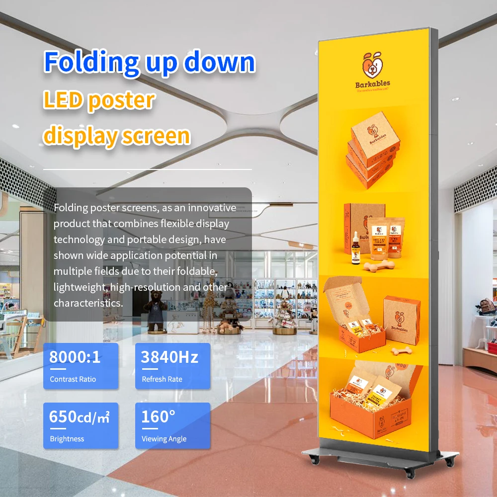 LED Full Color Portable Smart Advertising Player Indoor LED P2.5 Foldable Free Software Digital Signage Movie LED Display Screen
