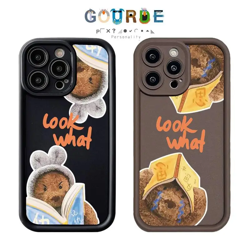 

Gourde Cute Reading Bear Cartoon patterns Phone Case for Iphone 16 15 14 12 13 11 Pro Max IP 7 8 Plus Iphon X XS XR Xs Max