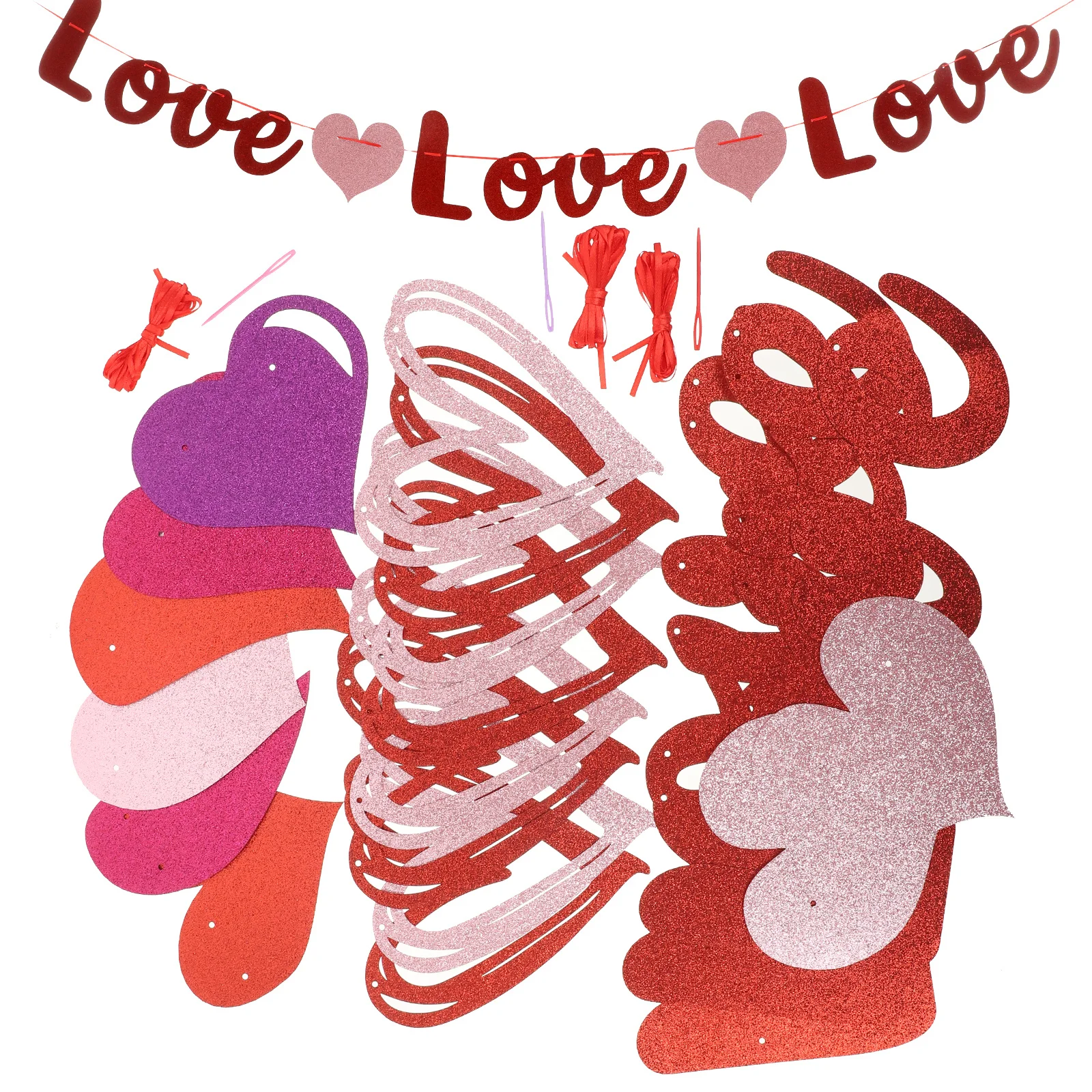 

3Pcs Valentine's Day Hanging Banner Heart Love Banner Paper Garland Party Decoration Wedding Photo Props Valentine Supplies