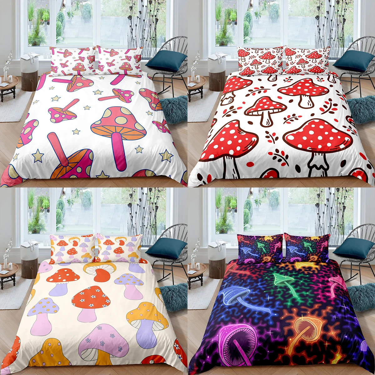 

Home Textiles Luxury 3D Mushroom Duvet Cover Set Pillowcase Star Bedding Set Queen and King Size Comforter Bedding Sets