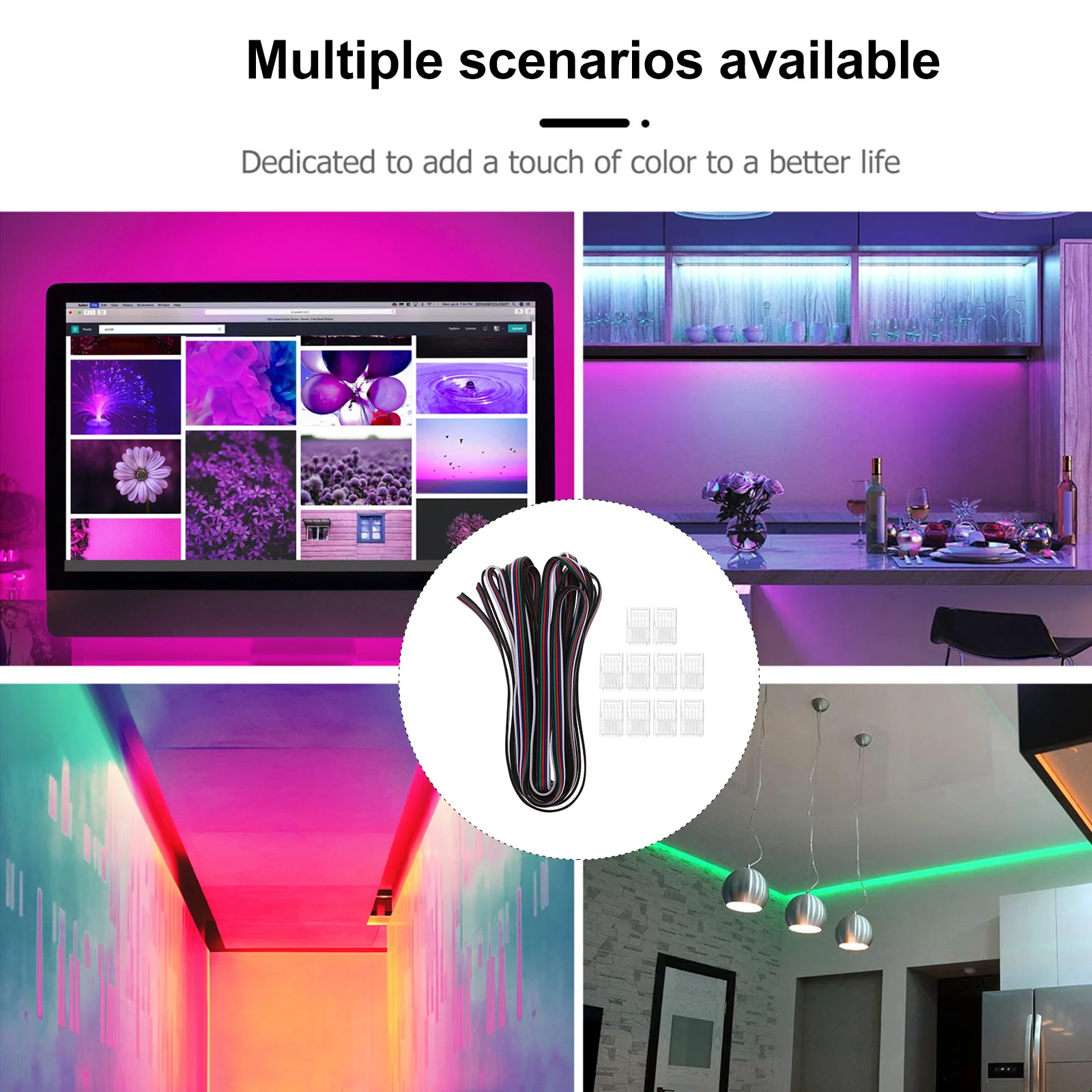 

HOLIDYOYO Solderless LED Light Strip Connector Pin Cable for RGB Lighting Kit Accessories