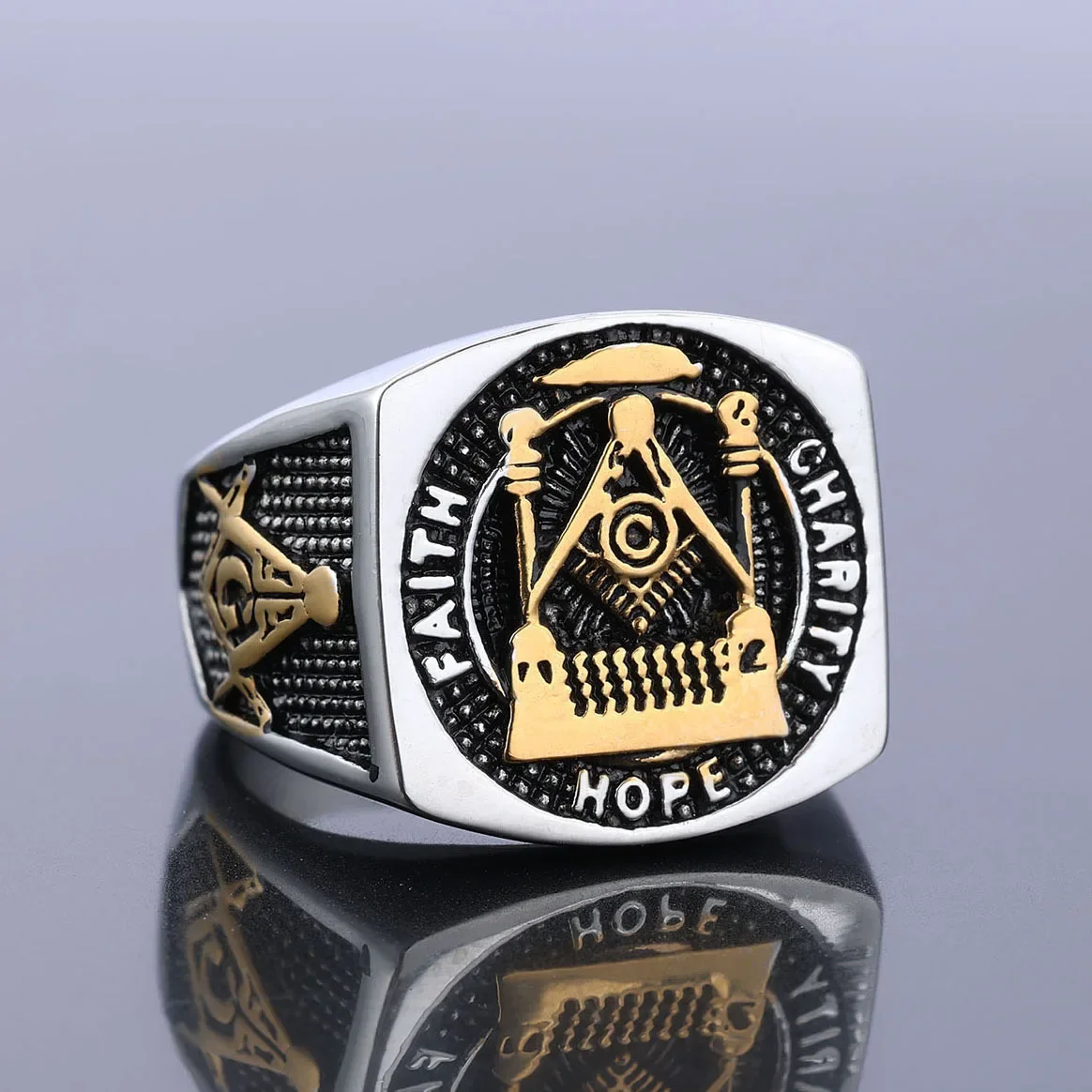 CHUANGCHENG Fashion AG Freemason Domineering Men\'s and Women\'s Stainless Steel Rings Size 7-15