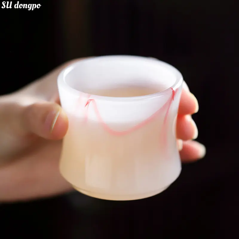 

Fluttering Red Jade Porcelain Master Tea Cup Bamboo Joint Tea Cup Glass Ink Personal Cup Chinese Kungfu Tea Set for Tea Drinker