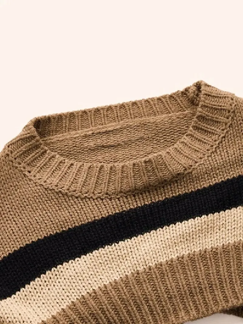 Women\'s Sweater Stripe Pattern Drop Shoulder Super Crop Sweater Without Cami Sweater for Women