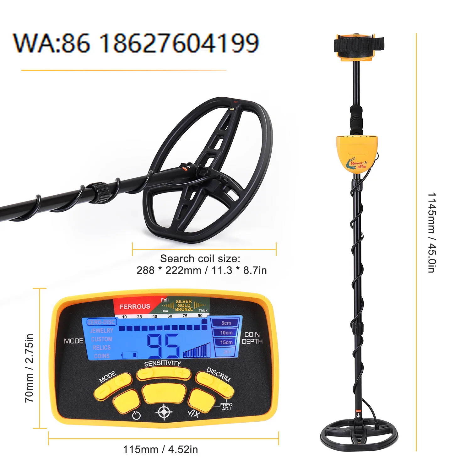 12cm Waterproof Coil Metal Detector Backup Light Digital Display High Sensitivity Gold Finder MD-6450
