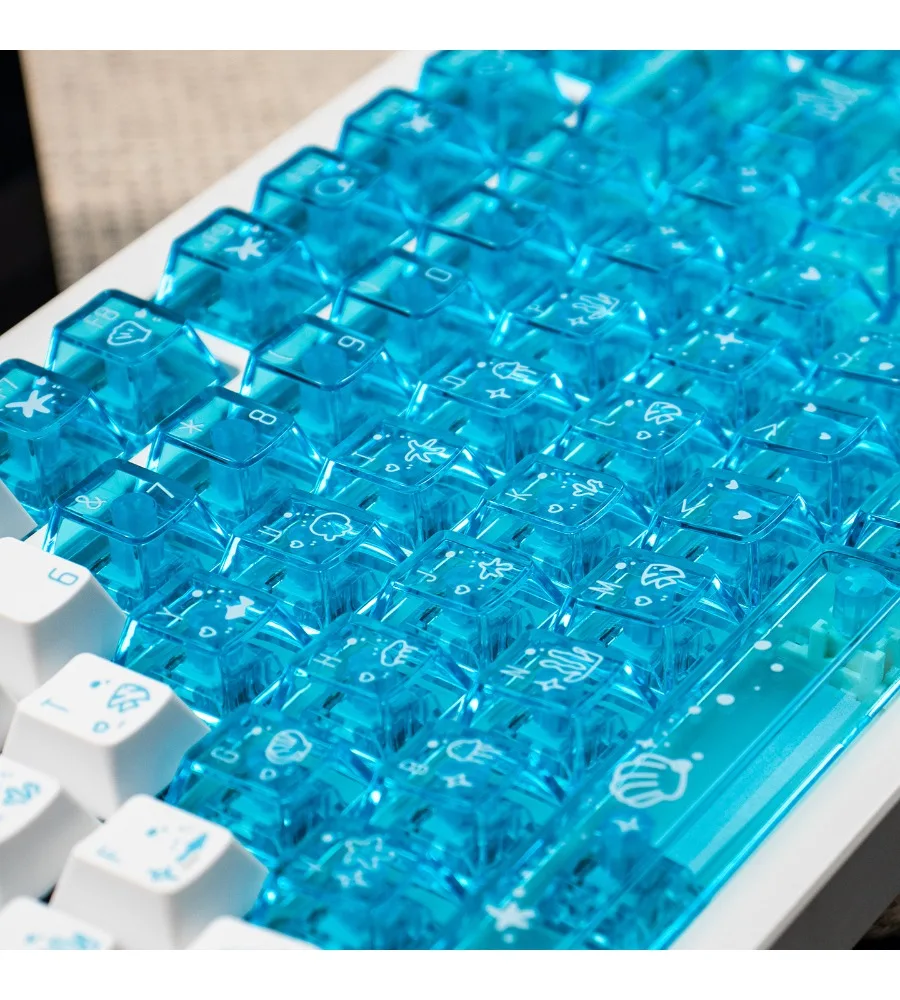 Keycap customization full set of PBT + PC original high mint deep sea snow mountain gradual change blue through mechanical