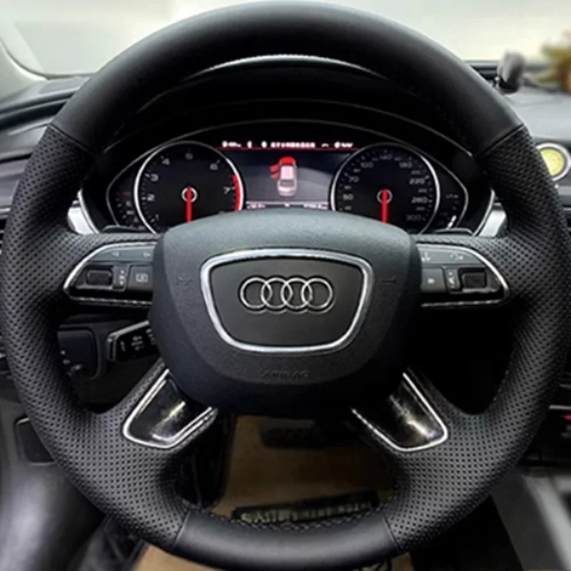 DIY Black Artificial Leather Non-slip Car Steering Wheel Cover For Audi A6 (C7) A4 (B8) A7 A8 A8 L Allroad Q5 2013-2017 Q7