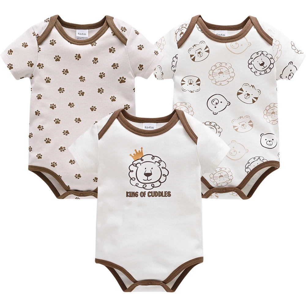 

3pcs Baby Boys Clothes Bodysuits Cartoon Print Short-Sleeve Playwear Soft Breathable Babywear Infants Girls Triangular jumpsuit