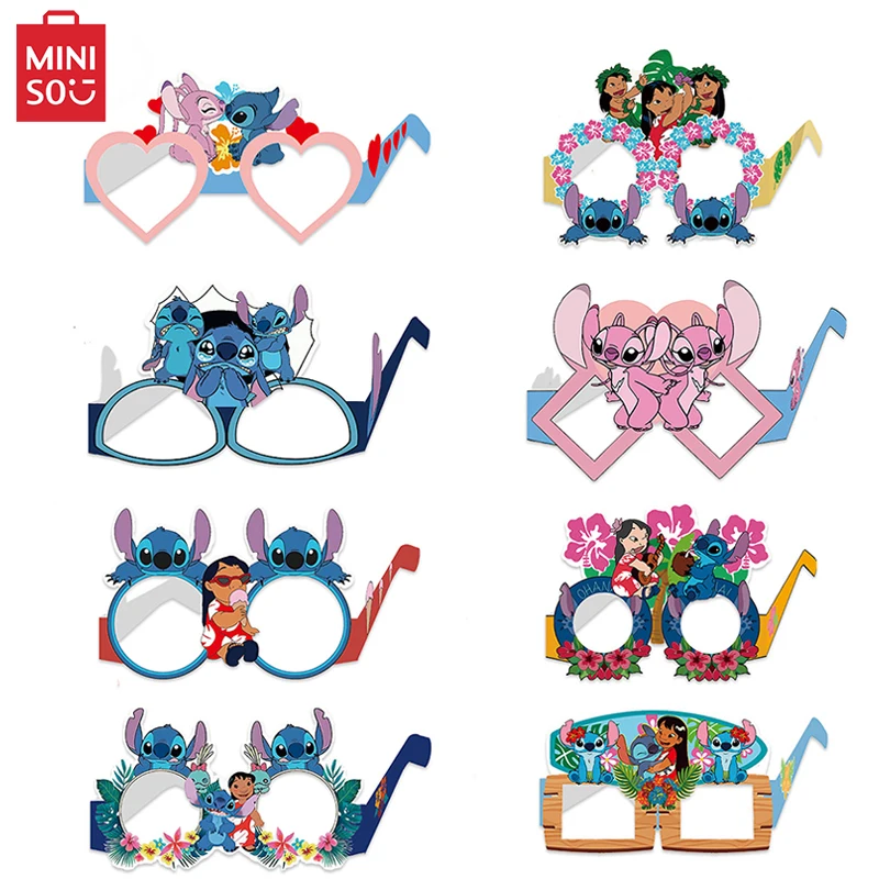 8 sztuk Disney Lilo i Stich Party papierowe okulary figurki z kreskówek śliczne śmieszne rekwizyty fotograficzne urodzinowe dla dzieci dekoracja