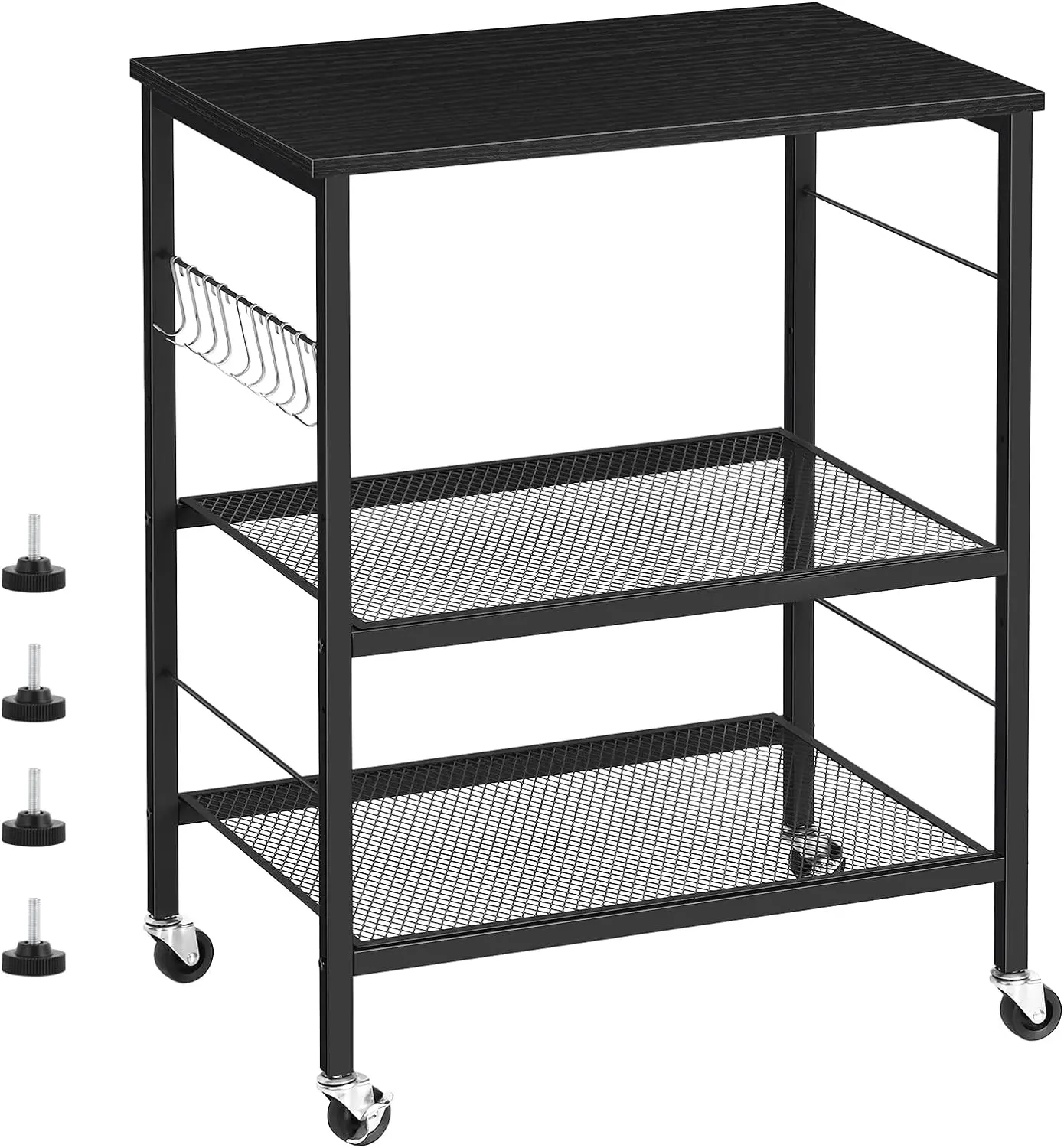 3 Tier Kitchen Baker's Rack Microwave Cart w/Wheels,10 Hook Microwave Oven Stand