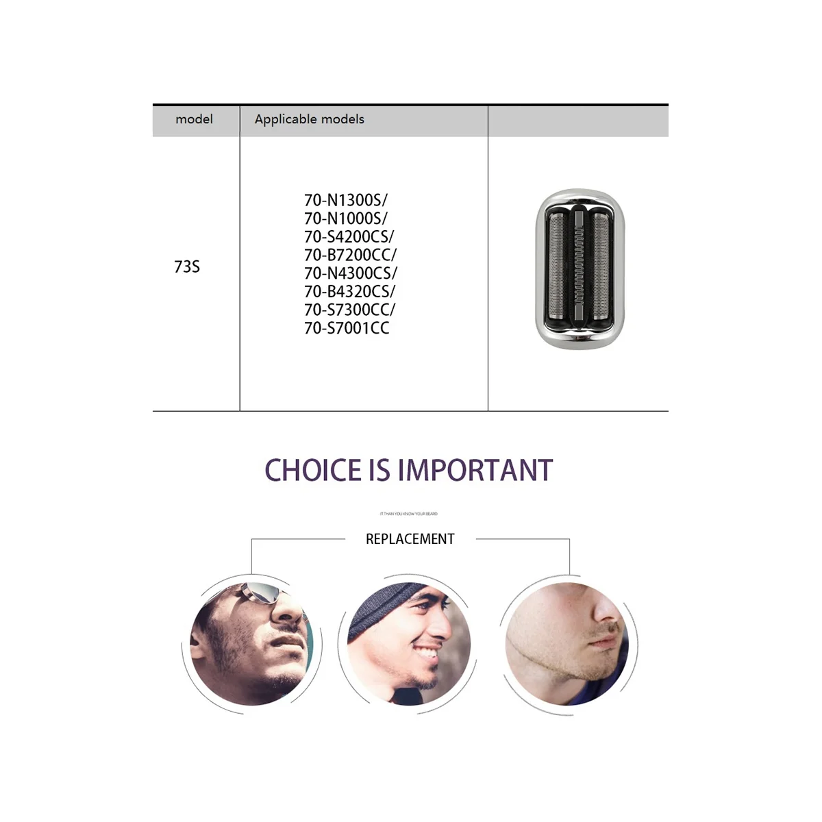 Testina di ricambio per rasoio elettrico 73S per rasoio elettrico serie Braun 7 70-N1300S/70-N1000S/70-S4200Cs/70-B7200Cc