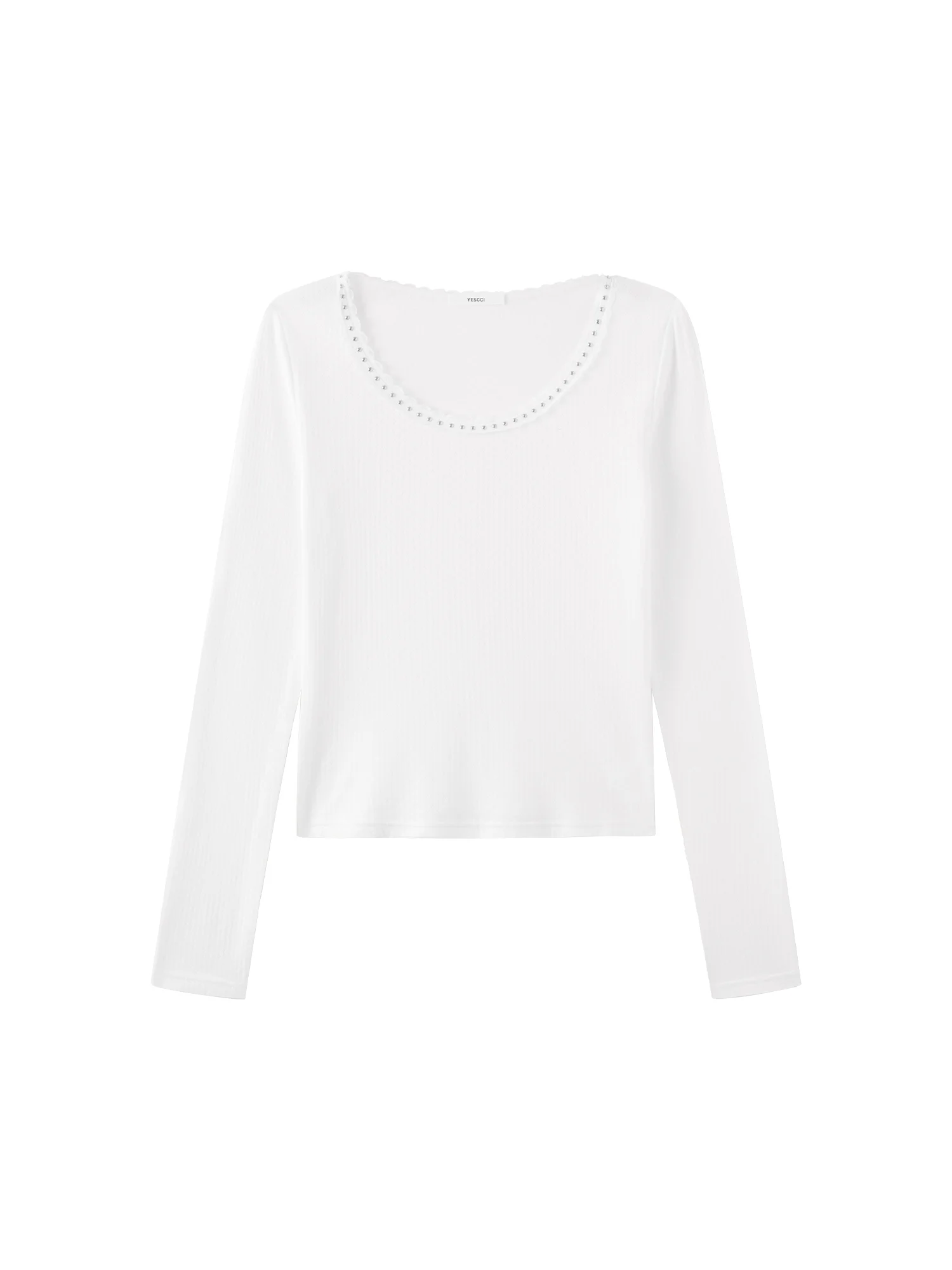 

Длинная футболка с кружевными вставками и бисером, приталенная, из 100% хлопка, S553262, для женщин, осенняя коллекция