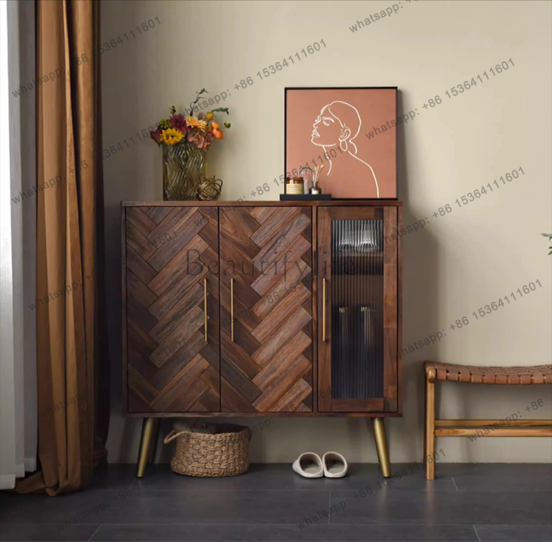 

Тумба-буфет из массива дерева в скандинавском ретро-стиле, тумба для хранения в прихожей или гостиной в стиле лайт-люкс