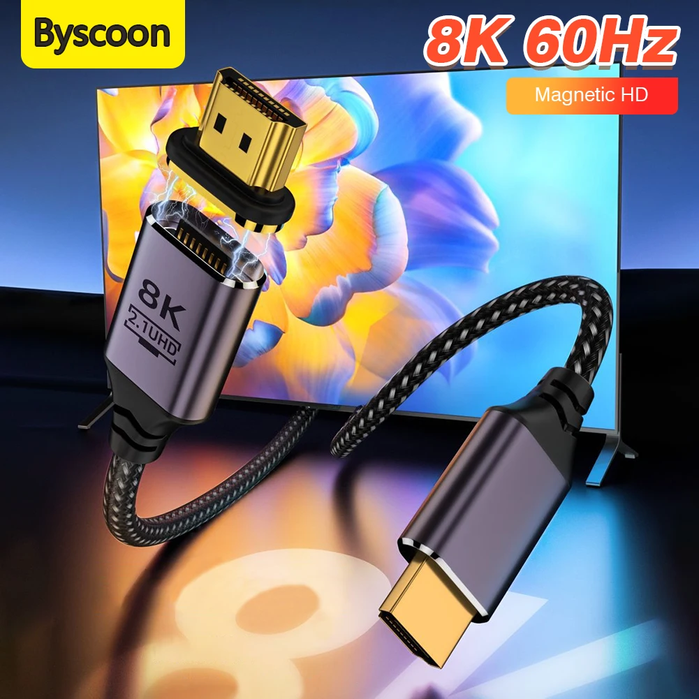 HDMI Cable 8K 60Hz HDMI-Compatible Ultra HD 4K 120Hz High Speed Video Audio Magnetic HDMI 2.1 Cable For PS4 TV Laptop Monitor