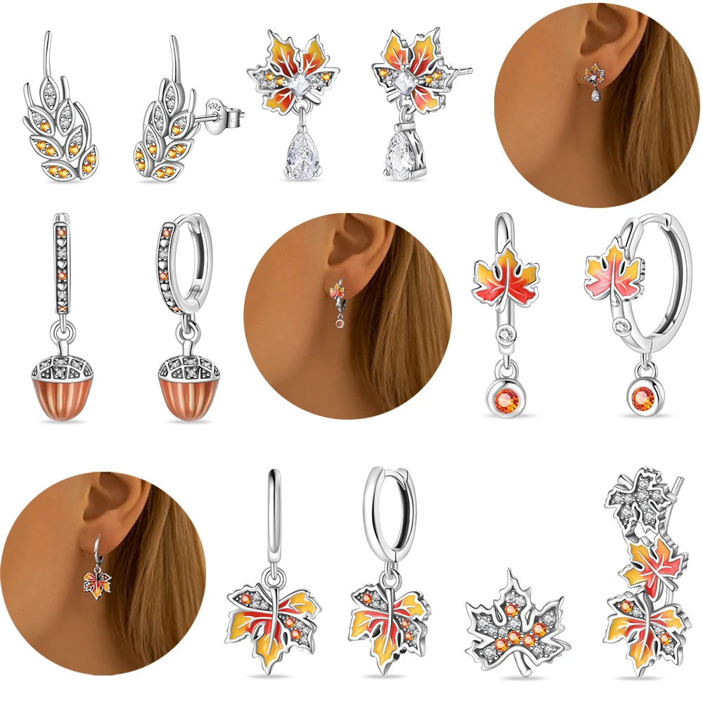 

Лидер продаж, серьги-гвоздики из стерлингового серебра 925 пробы сосновой шишкой, пшеницей и кленовым листом для женщин, осенние ювелирные изделия, подарки