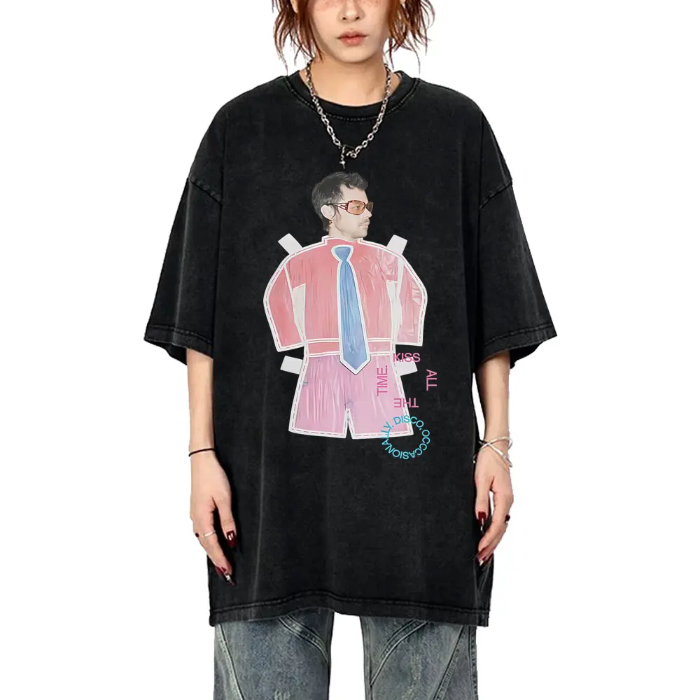 

Kiss All The Time Disco Occasionally Washed Vintage T-shirt Men Women Fashion Pop Music T Shirts Men's Hip Hop Oversized Tshirt