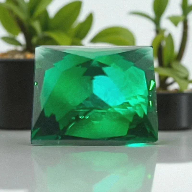 Lab Grown Zambian Emerald- Hydrothermal, Hand-Cut, Princess Cut, with Cracks Inclusions, Selectable AGL Certificate For Jewelry