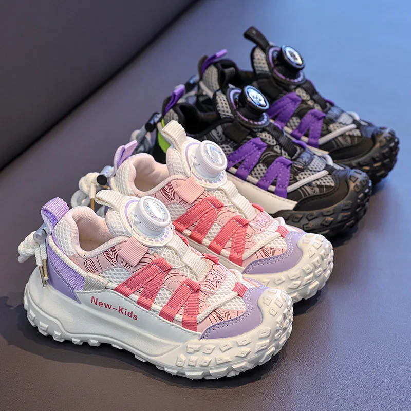 

Детская повседневная обувь, детская теннисная обувь с вращающейся кнопкой на ногах, дышащая осенняя новинка 202, спортивная обувь для мальчиков и девочек, нескользящая