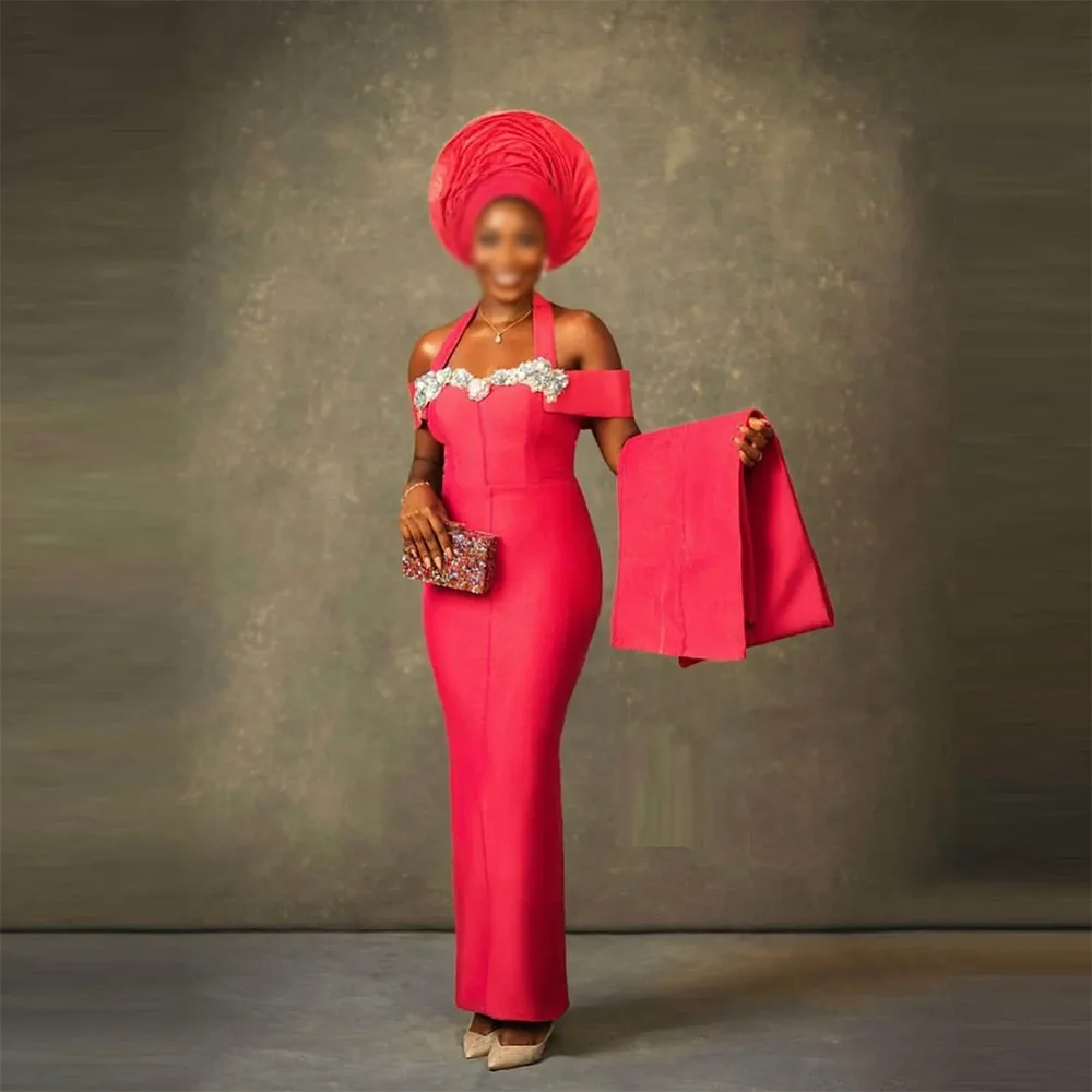 المرأة الأفريقية حورية البحر فستان سهرة أنيق عربي خارج الكتف الديكور مطوي فساتين حفلة موسيقية كلاسيكية