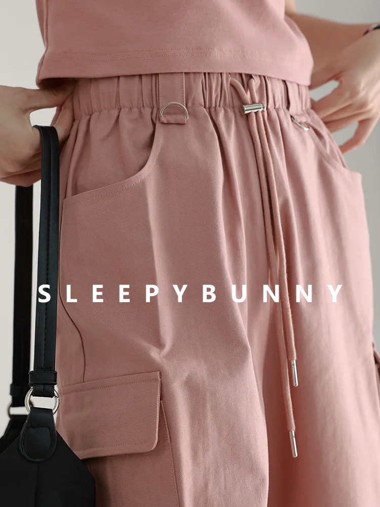 Women's High-Waist Cargo Pants Loose Fit Drawstring Wide-Leg Trousers Casual Vintage Straight-Leg Pants for Spring Summer