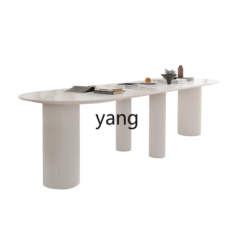 

YHM Home Solid Rock Slab Dining Table Simple Cream Style Gathering Table