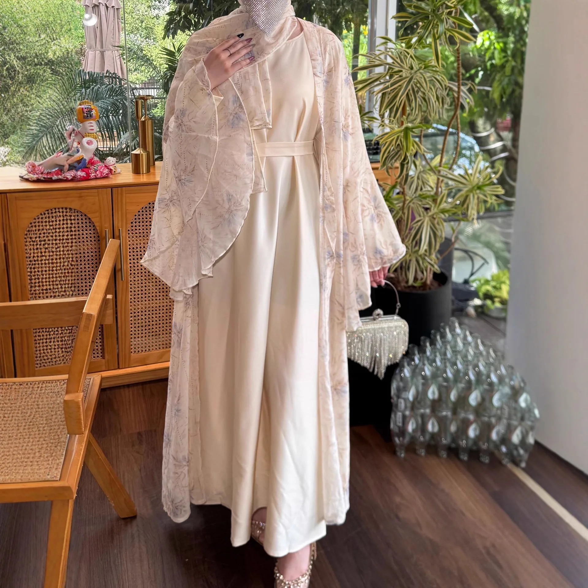 

Праздничное платье для женщин: мусульманский комплект из 3 предметов, шифоновая длинная роба, кафтан, платья для Рамадана, вечерние наряды, джалабия в марокканском и дубайском арабском стиле