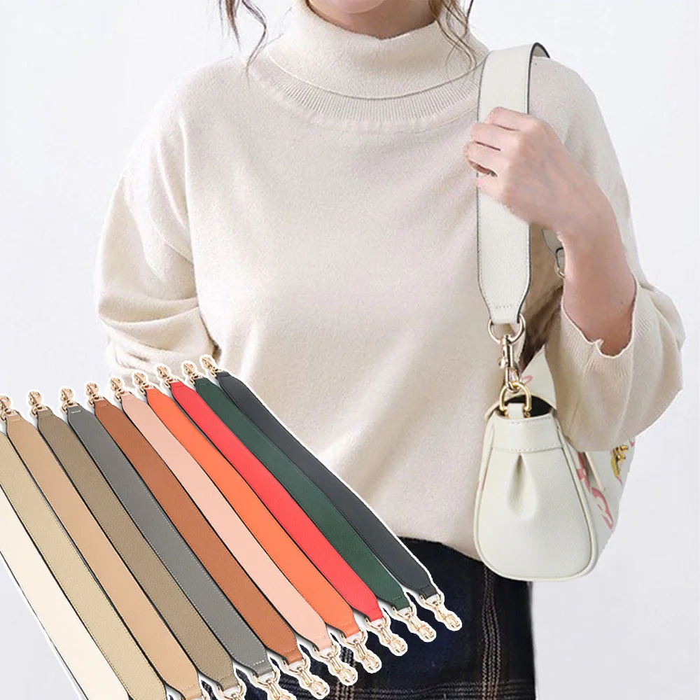 49/58cm Genuine Leather Bag Strap Short Handbag Strap DIY Handles For Women\'s Bags With Golden Buckle Wide Strap For Bag New