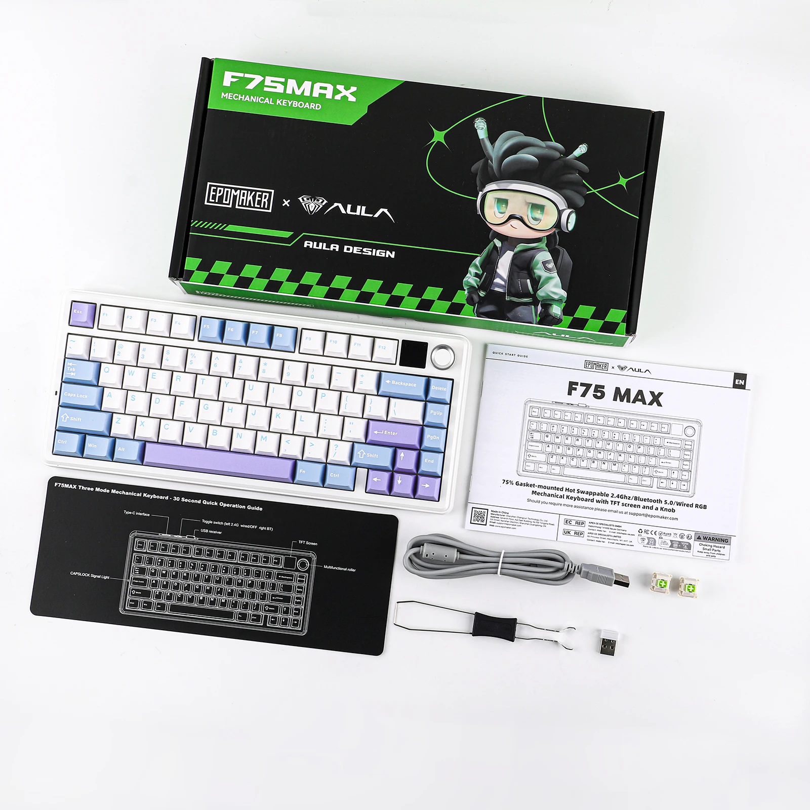 EPOMAKER X AULA F75 MAX Compact 75% ANSI Layout Wired/Bluetooth/2.4GHz Wireless Mechanical Keyboard with TFT Screen and a Knob