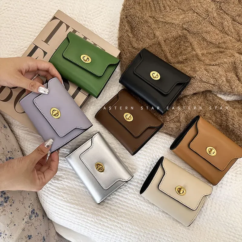 Korean Version of The New Wallet Japan and South Korea Lady Lock Multi-card Bag Ins Student Solid Color Simple and Small