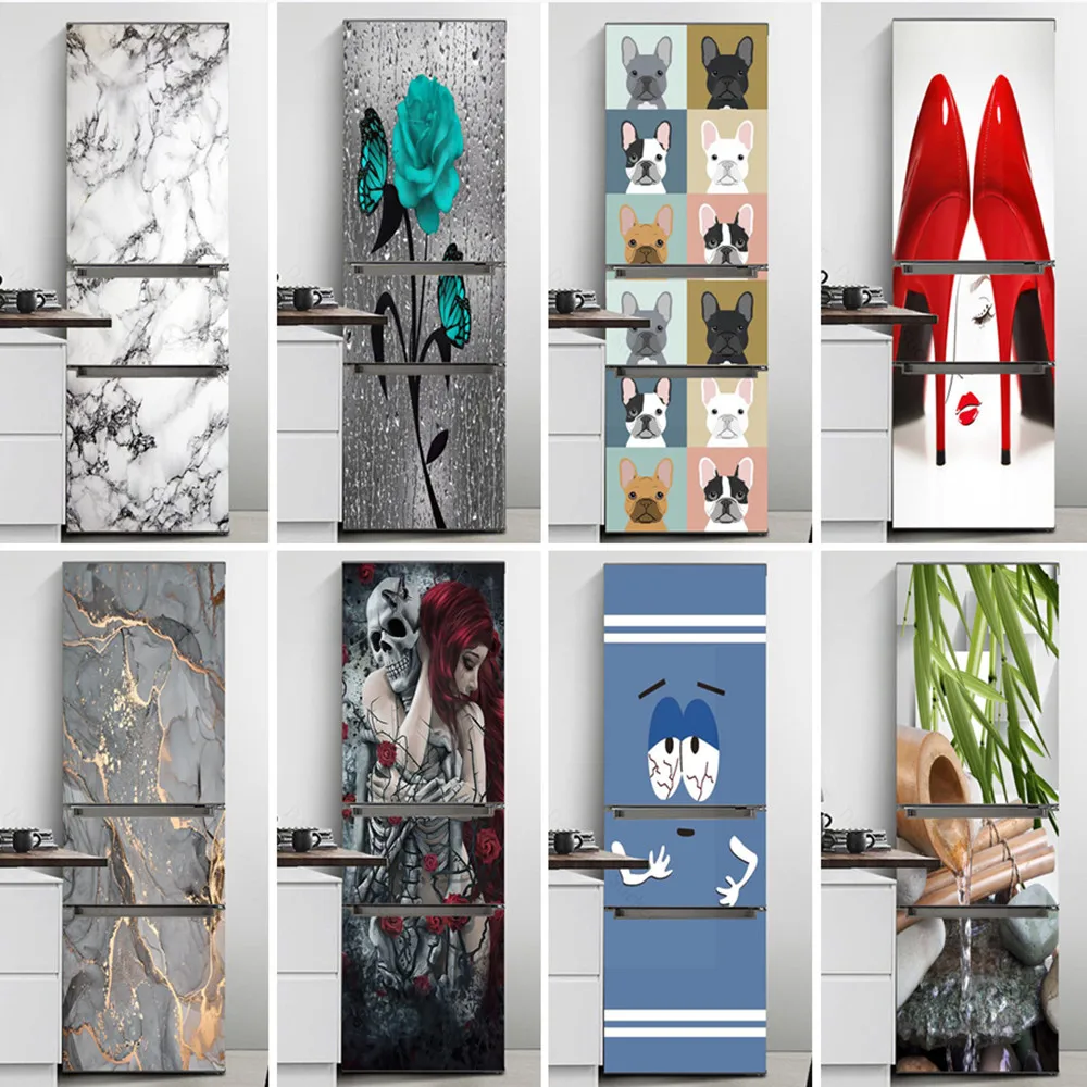 

3D Marble Fridge Stickers Door Cover Refrigerator Wallpaper Adhesive Freezer Vinyl Film Decor Flower Fun Decal Art Mural Kitchen
