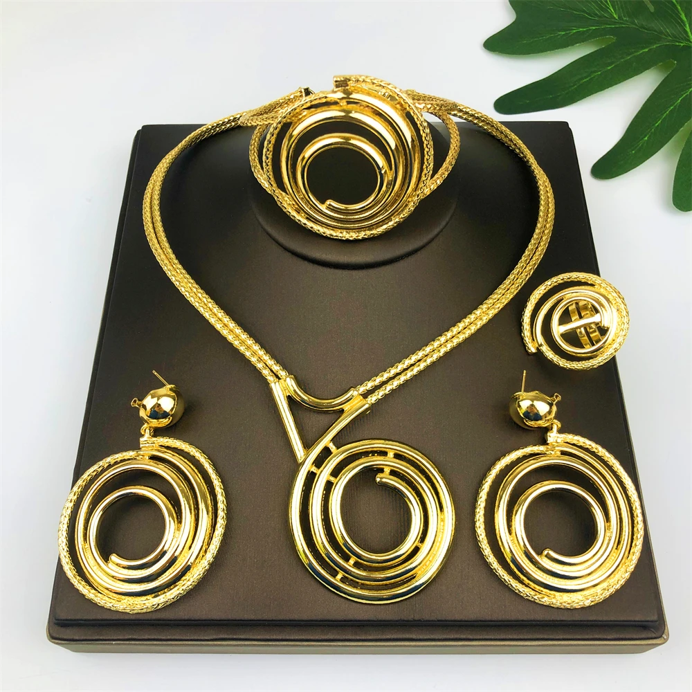 

Trendy Women Jewelry Set Italian Gold-Plated Necklace Earrings Bracelet Ring Sets Mama Birthday Gifts