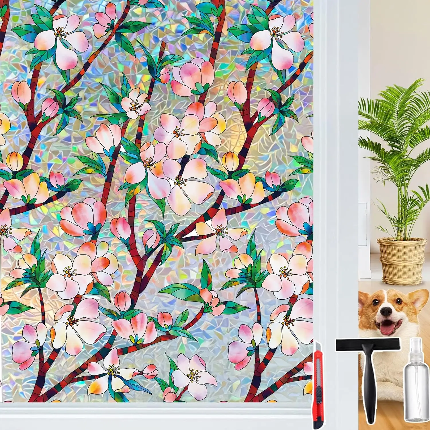 

3D Rainbow Window Privacy Film, Static Cling, Non-Adhesive, 47.2x157.4 Inch, Heat Control & UV Protection