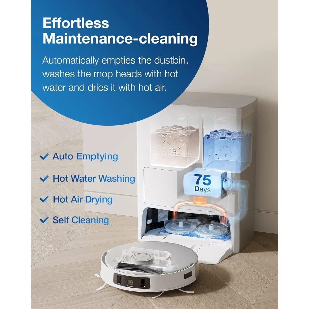 Omni Robot Vacuum and Mop,Hot Water Mop Washing,Auto Hot Air-Drying,9mm AutoMop Lifting,Dual Spinning Mops