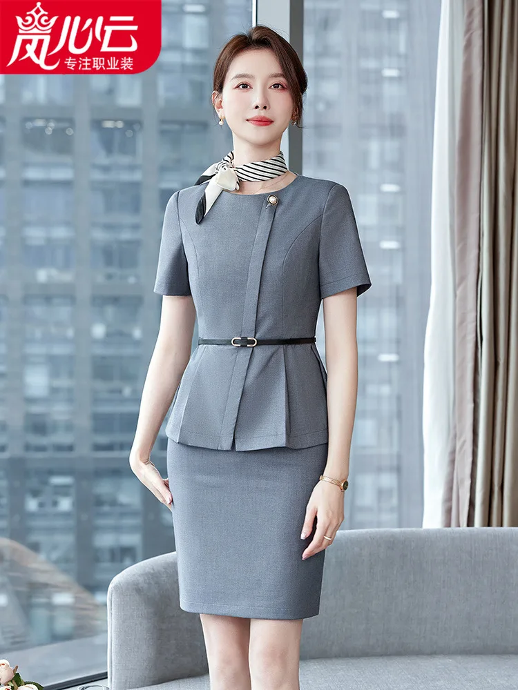 Beautician Work Clothes Women's High-End Beauty Salon Consultant Gray Business Suit Women's Summer Short-Sleeved Jewelry Shop To