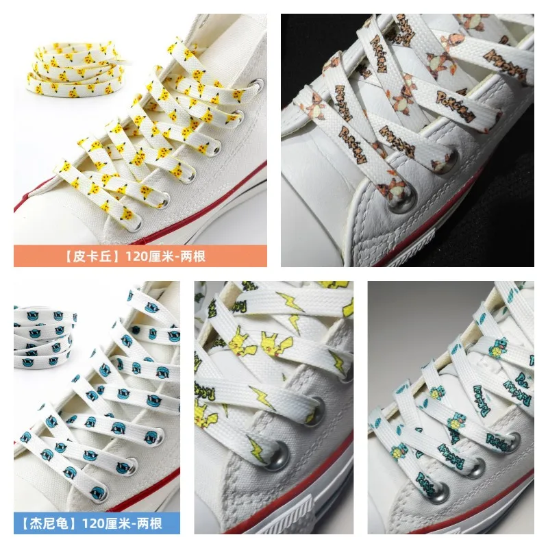 120cm Pokemon Shoelaces Anime Cartoon pikachu Charmander Accessory Printed Graffiti Suitable for White Shoes Sneaker Shoelaces