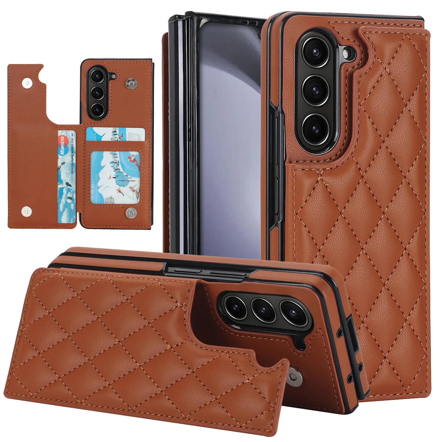 Capa protetora para Samsung Z FOLD 6 5 4 3 com tela dobrável, porta-cartões duplo, estilo Chanel, à prova de quedas e com cobertura total.