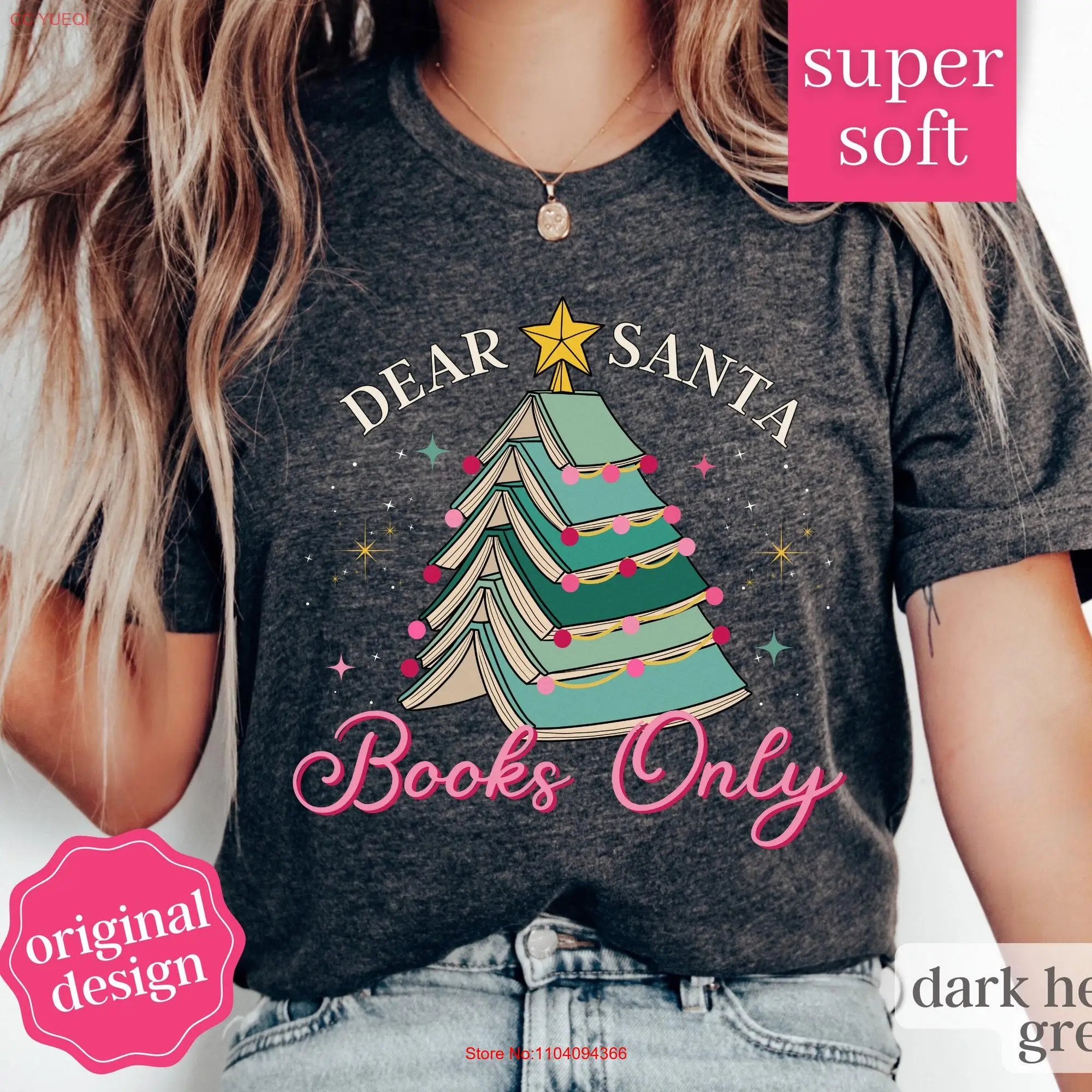 Dear Santa Books Only T Shirt Teacher Christmas Librarian Book Lover Reading Bookworm long or short sleeves