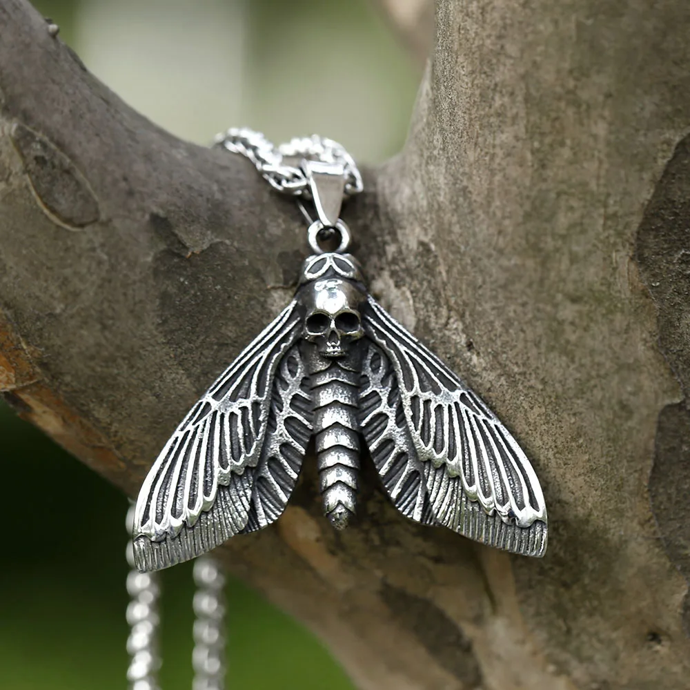 Neue Herren 316l Edelstahl Todes kopf Schädel Schmetterling Motte Anhänger Halskette für Jugendliche Tiers chmuck Ree Versand