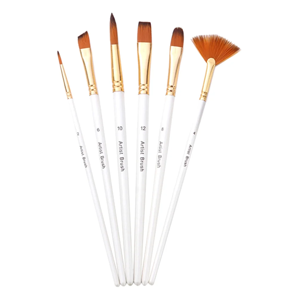 

6 Pcs Nylon Paintbrush Watercolor Brushes Artist Painting Tools Child Pens Wood Roller Hair