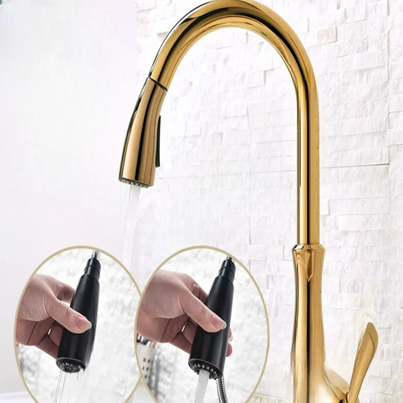 Brushed kitchen large curved sink vegetable sink faucet pull-out rotating rose gold dishwashing basin