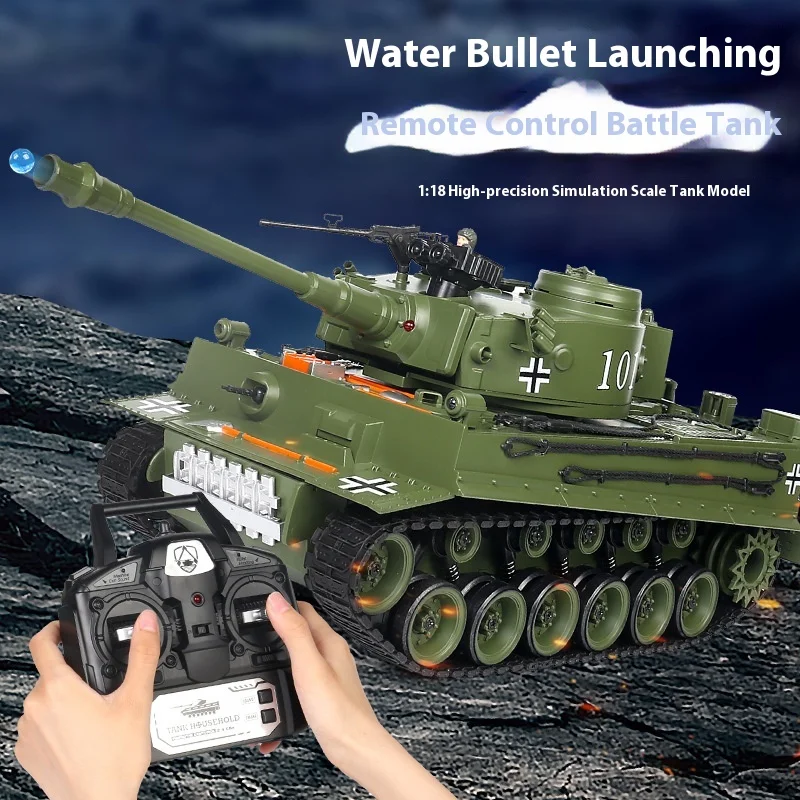 Carro tanque inercial de simulação de tigre alemão, brinquedo para adultos e crianças, carro tanque de controle remoto 1: 18, carregamento elétrico, controle remoto ca