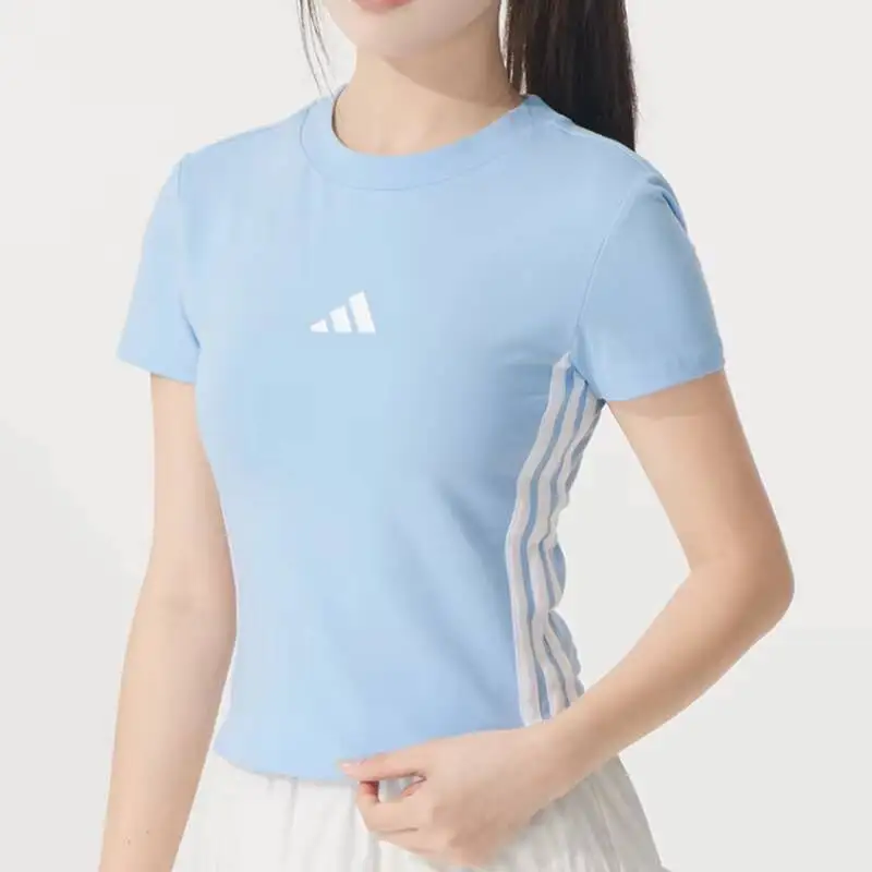new Adidas Women's Authentic Short Sleeve T-Shirt Classic 3-Stripes Crew Neck Sports Casual Tee JE1241