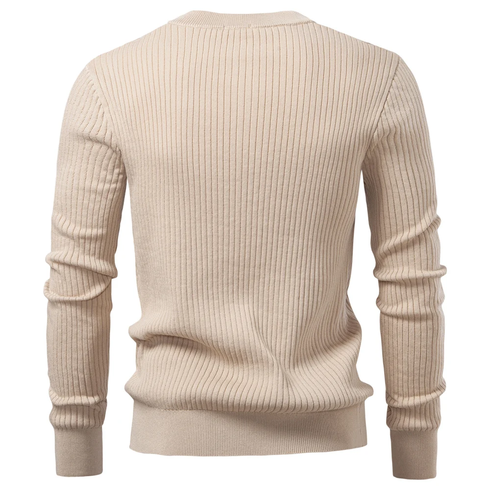 AIOPESON Men's Long Sleeve Wool‑knit T‑shirt Fall Winter Fashion Knit Slim Fit Polo Sweater Riibed Henry Collar Sweatershirt