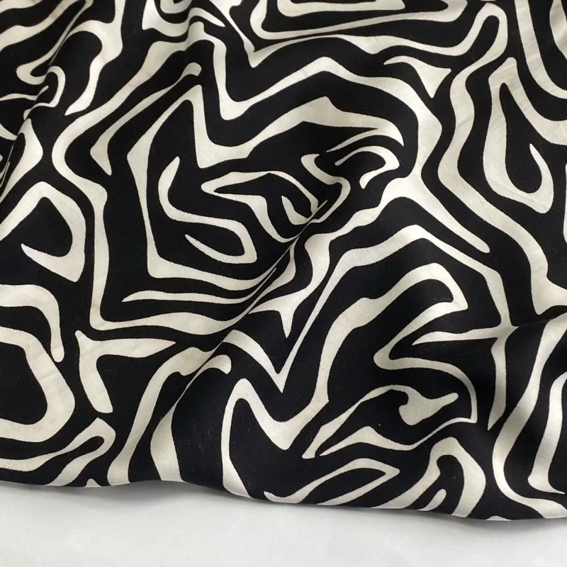 Black White Zebra Stripe 80S Silk Cotton Satin Fabric Summer Dress Elegant Luxurious Women's Fashion Breathable Party Wear view 6