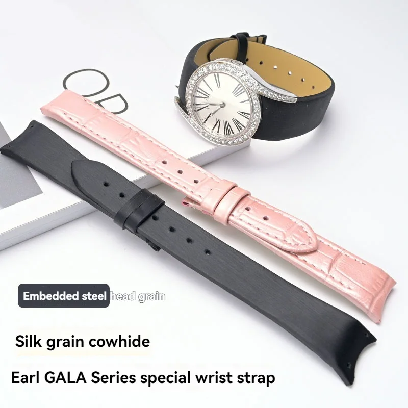 For Piaget Limelight Gala Series P10948 Silk Patterned Leather Strap 18mm Embedded Steel Particles Cowhide Watchband Black Blue