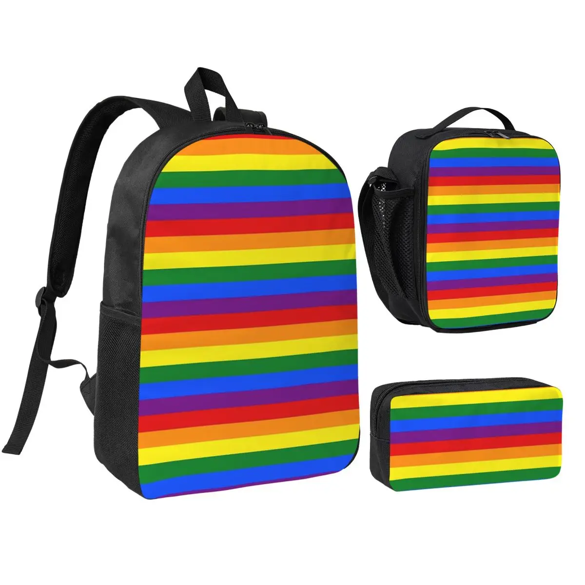 

Rainbow Pride Flag Backpack Student BookBag School Bag Shoulder Bags 3ps Insulated Lunch Bag Pencil Case